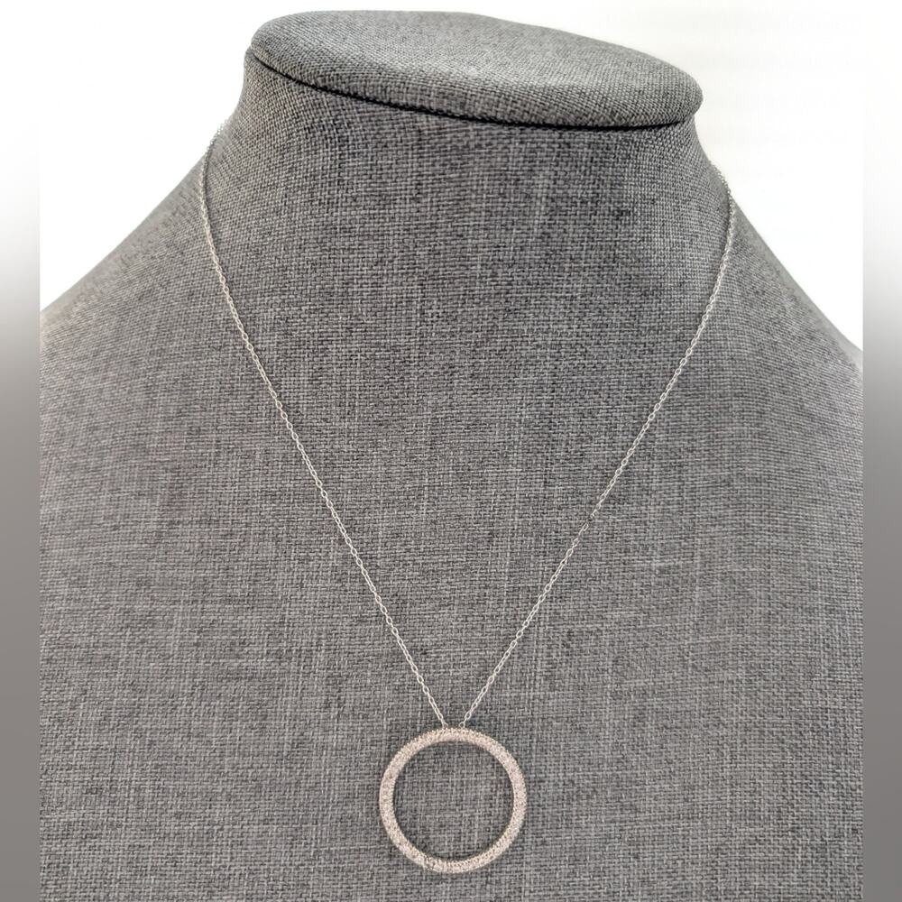 Sterling Silver Signed 925 Rhinestone CZ Infinity Circle Pendant Chain Necklace